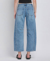 Vervet By FLying Monkey "Katie"  Barrel Leg Jeans – Cropped Seam Detail Denim