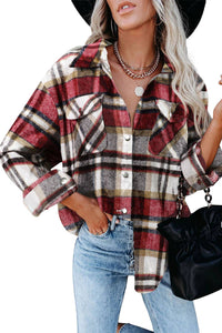 The Sadie Plaid Button-Up Shacket – Red Clay Check (S–XL)