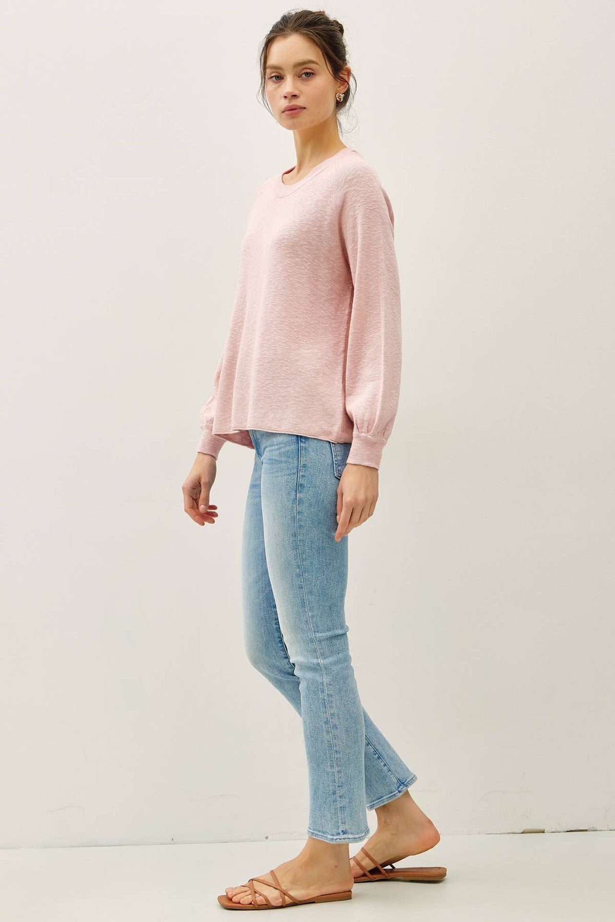 The Cambria Cotton Blend Knit Sweater: Peony Pink – Lightweight Raglan Crew Neck Pullover