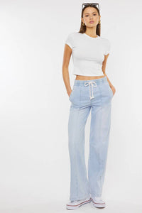 The Delaney Rope Drawstring Wide Leg Jeans – Light Stone Was