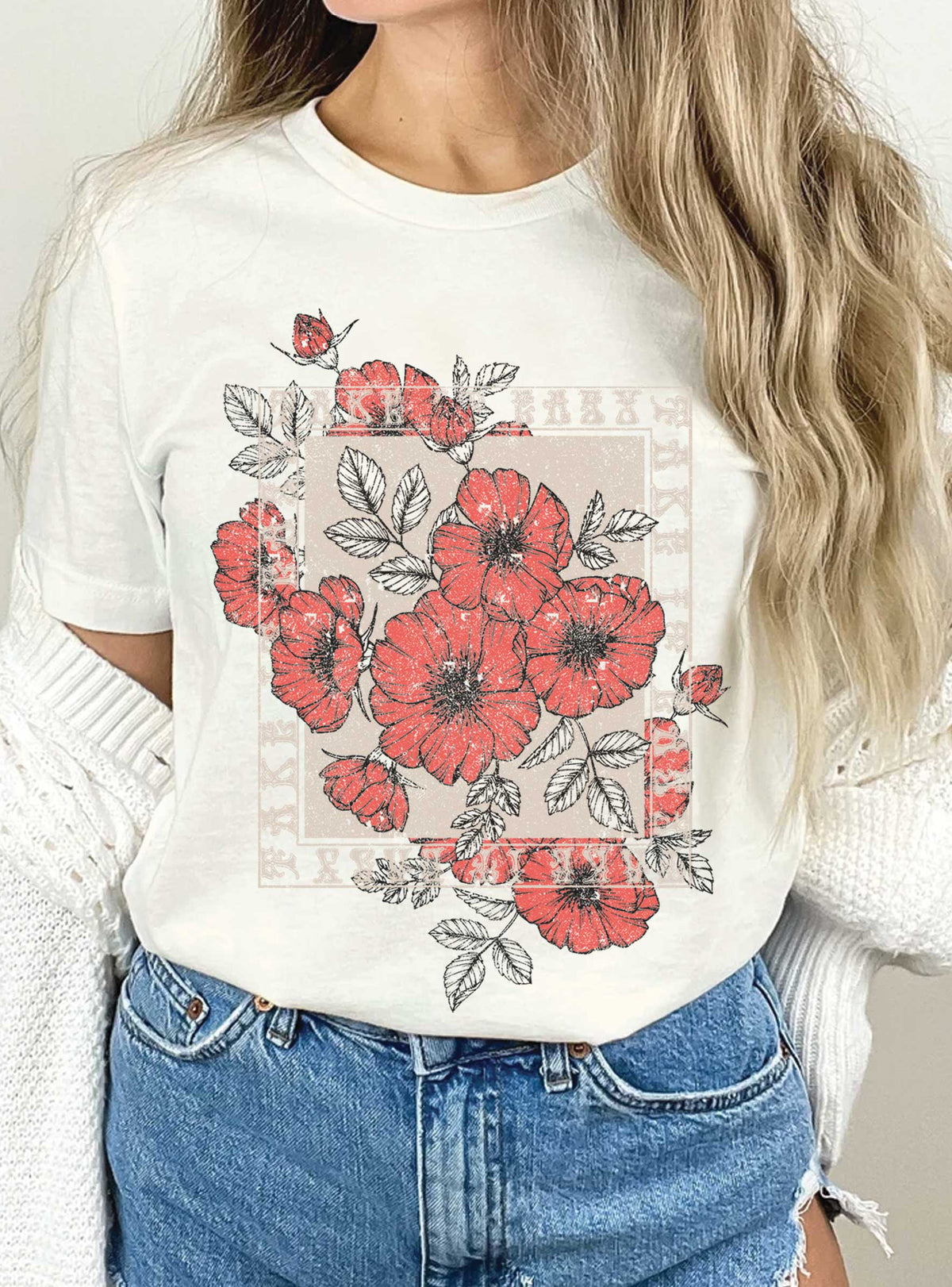 TAKE EASY VINTAGE FLOWER GRAPHIC TSHIRTS: Natural