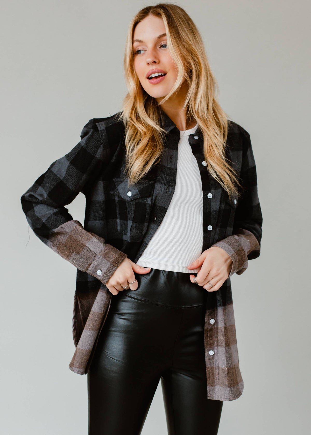 Fall Favorite Black & Gray Plaid Flannel