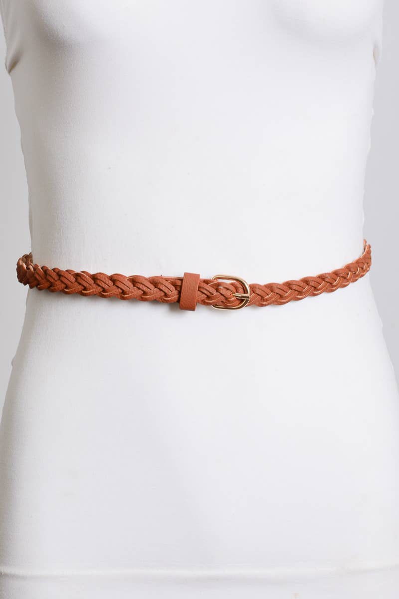 Faux Leather Skinny Braided Belt