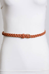 Faux Leather Skinny Braided Belt