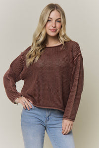 No Plans Textured Cotton Sweater: Brick