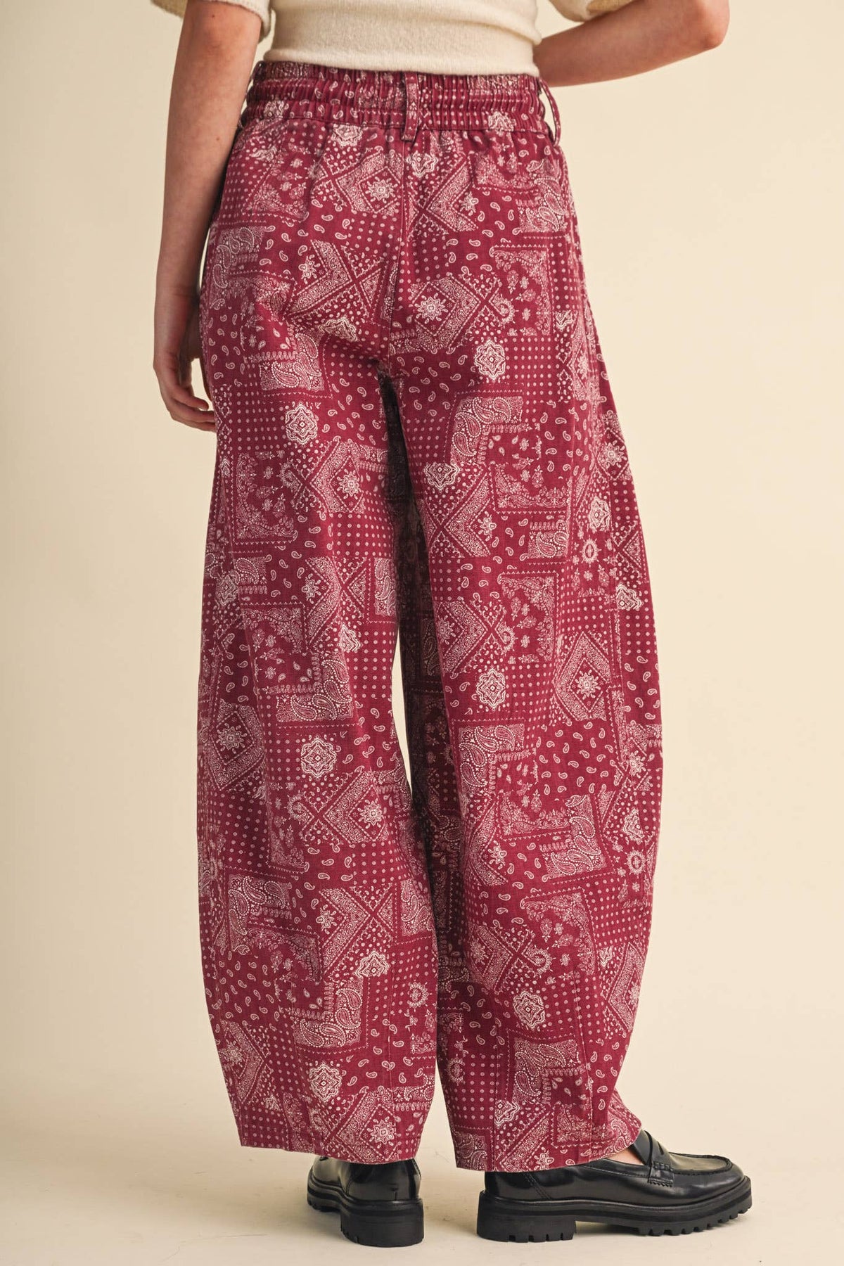 The Jolene Bandana Barrel Pants: Berry Brick