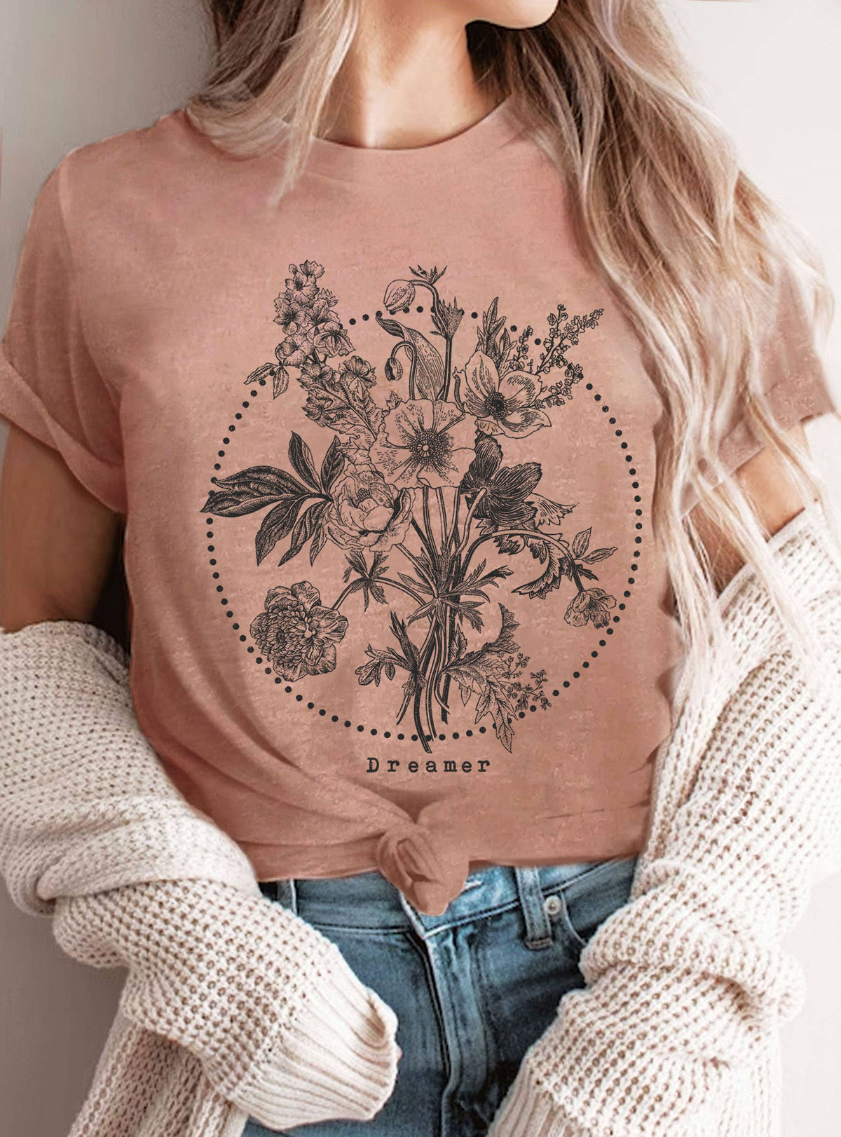 The Dreamer Floral Graphic Tee – Relaxed Fit Vintage Wash T-Shirt