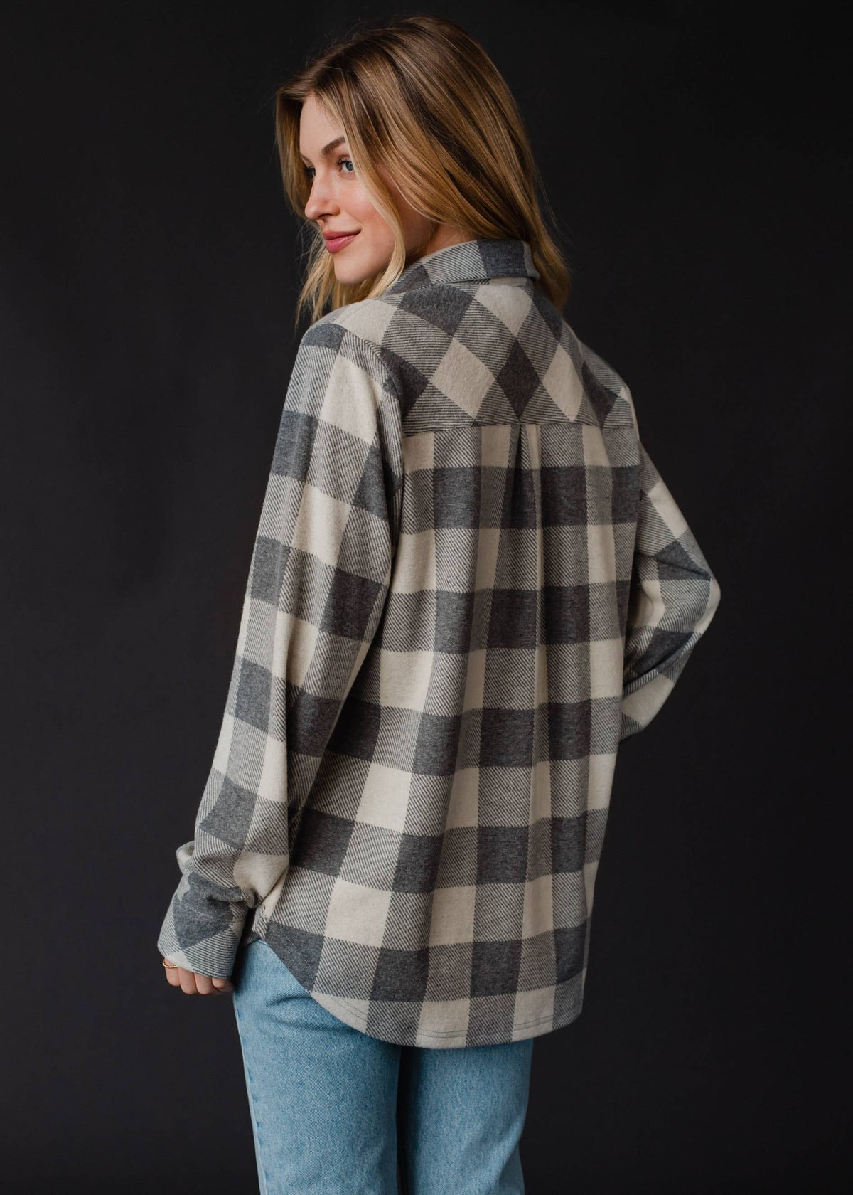 Cozy Gray & Cream Plaid Button Up