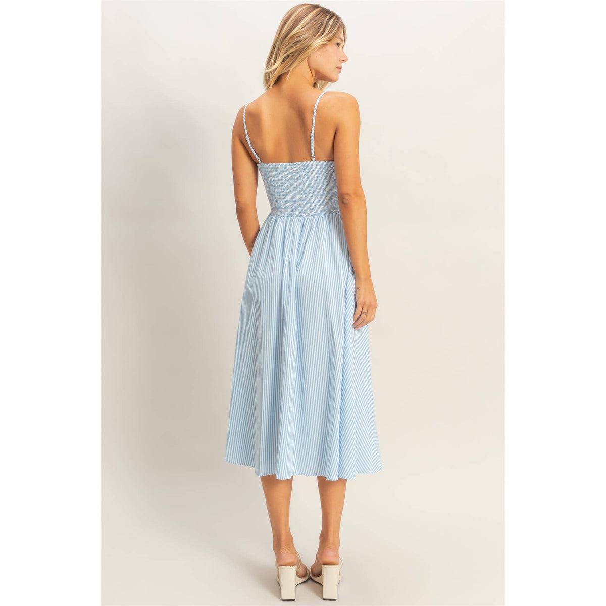 Striped Spaghetti Strap Dress: NAVY / S-M-L(2-2-2)