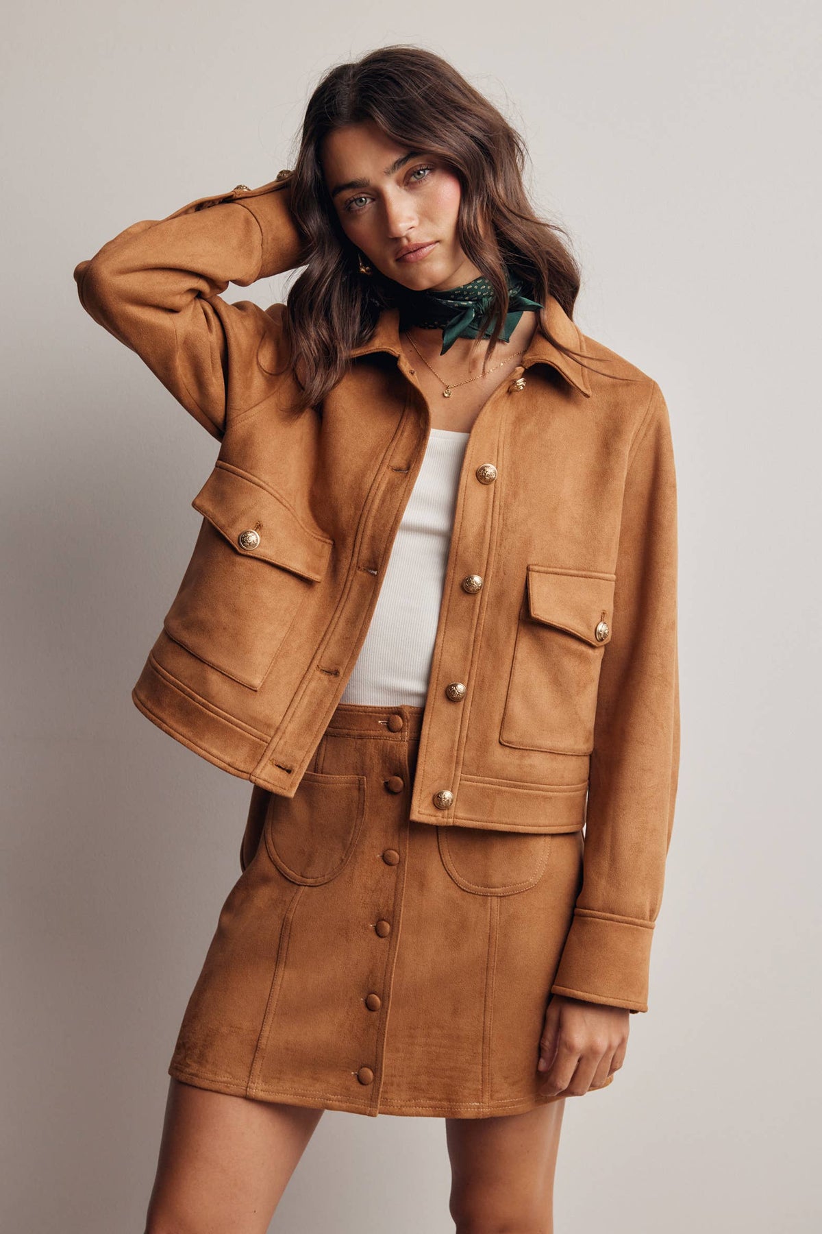 Sierra Stretch Suede Cropped Jacket: Camel