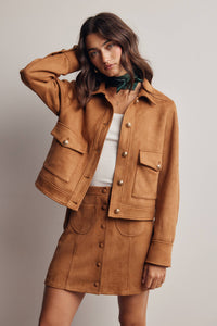 Sierra Stretch Suede Cropped Jacket: Camel