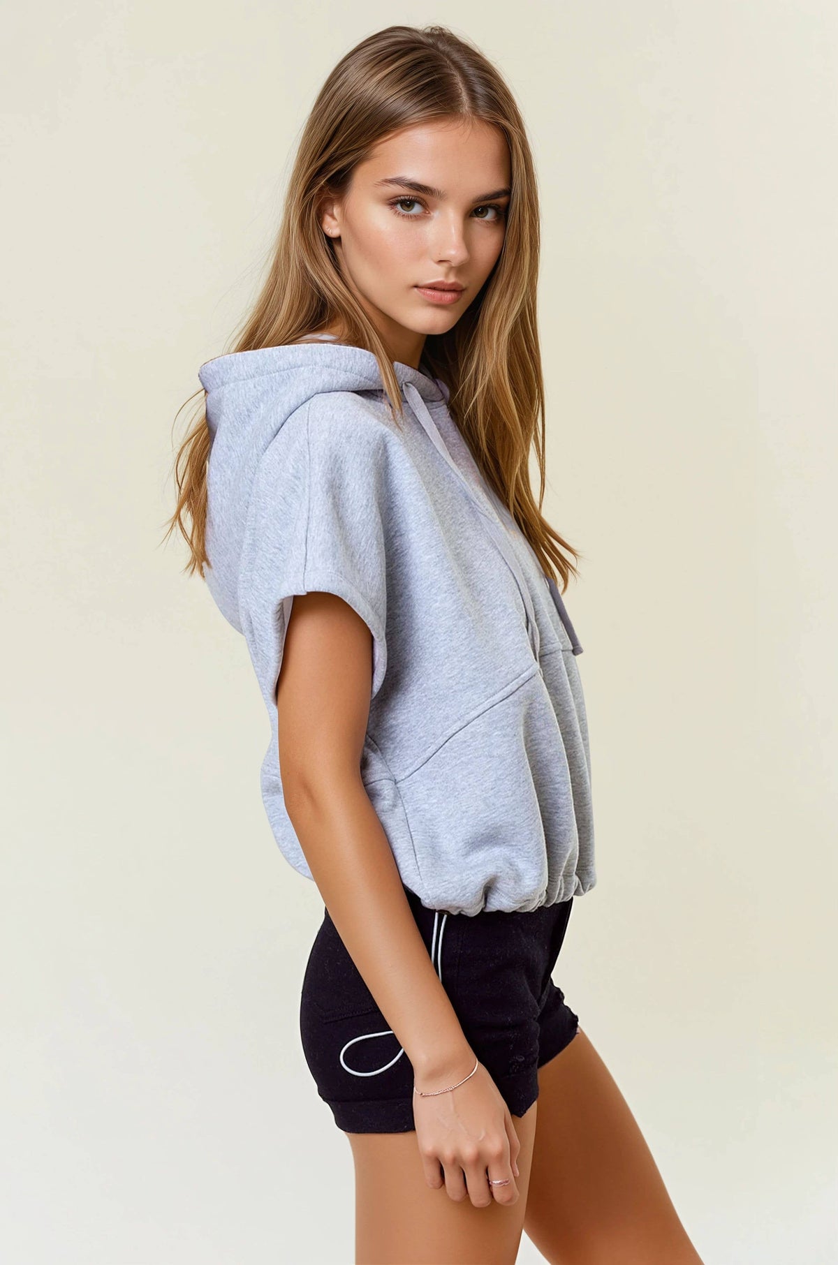 Vesper Oversized Sleeveless Crop Hoodie: Light Grey – Women’s Fleece Drawstring Pullover