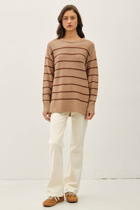 The Harper Striped Knit Sweater – Oversized Tunic Pullover