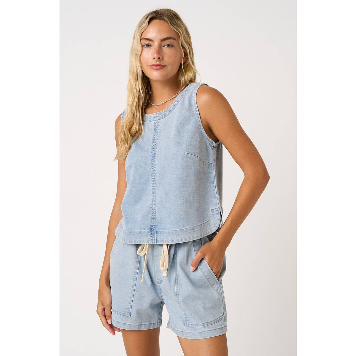 The Dakota Washed Denim Tank: Lt Denim