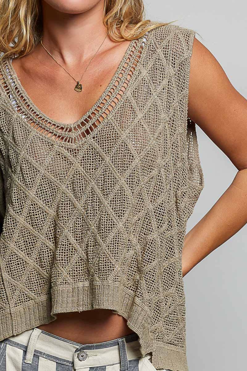 The Marlowe Crochet Tank: Taupe
