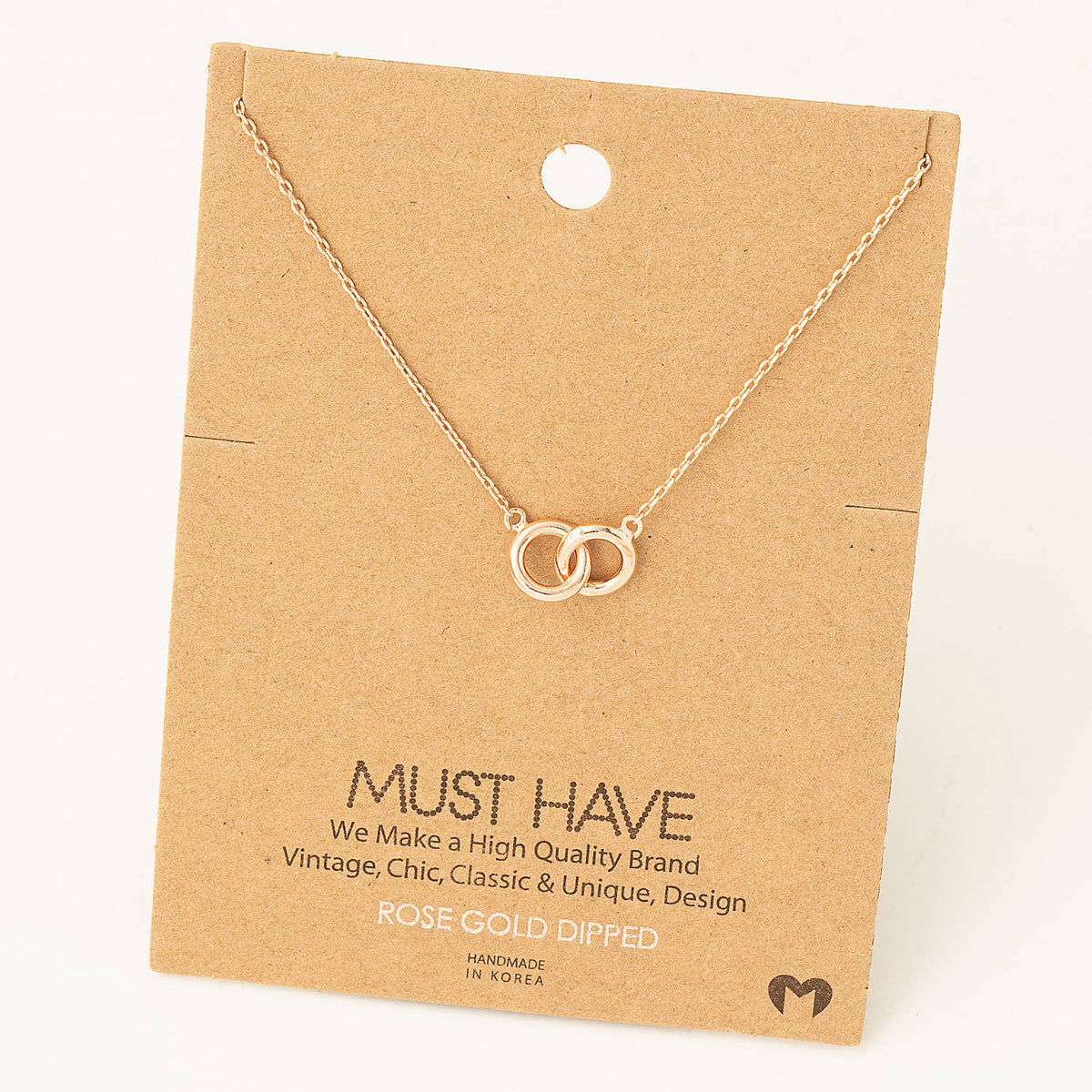 Dainty Dual Circle Link Pendant Necklace – Minimalist Necklace Gold or Rose Gold