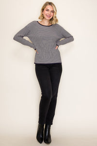 The Maren Striped Waffle Knit Pullover – Navy & Cream