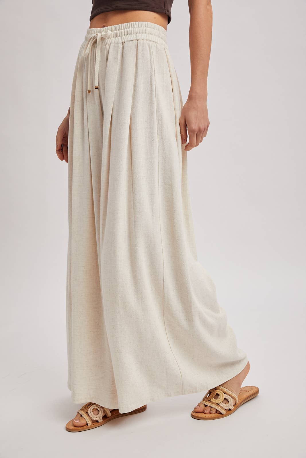 The Everly Flowing Wide Leg Pants: Lt Olive – High Waist Drawstring Palazzo
