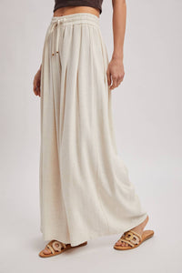 The Everly Flowing Wide Leg Pants: Lt Olive – High Waist Drawstring Palazzo