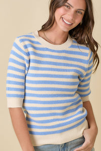 The Camden Stripe Knit Top: Cream/ Blue