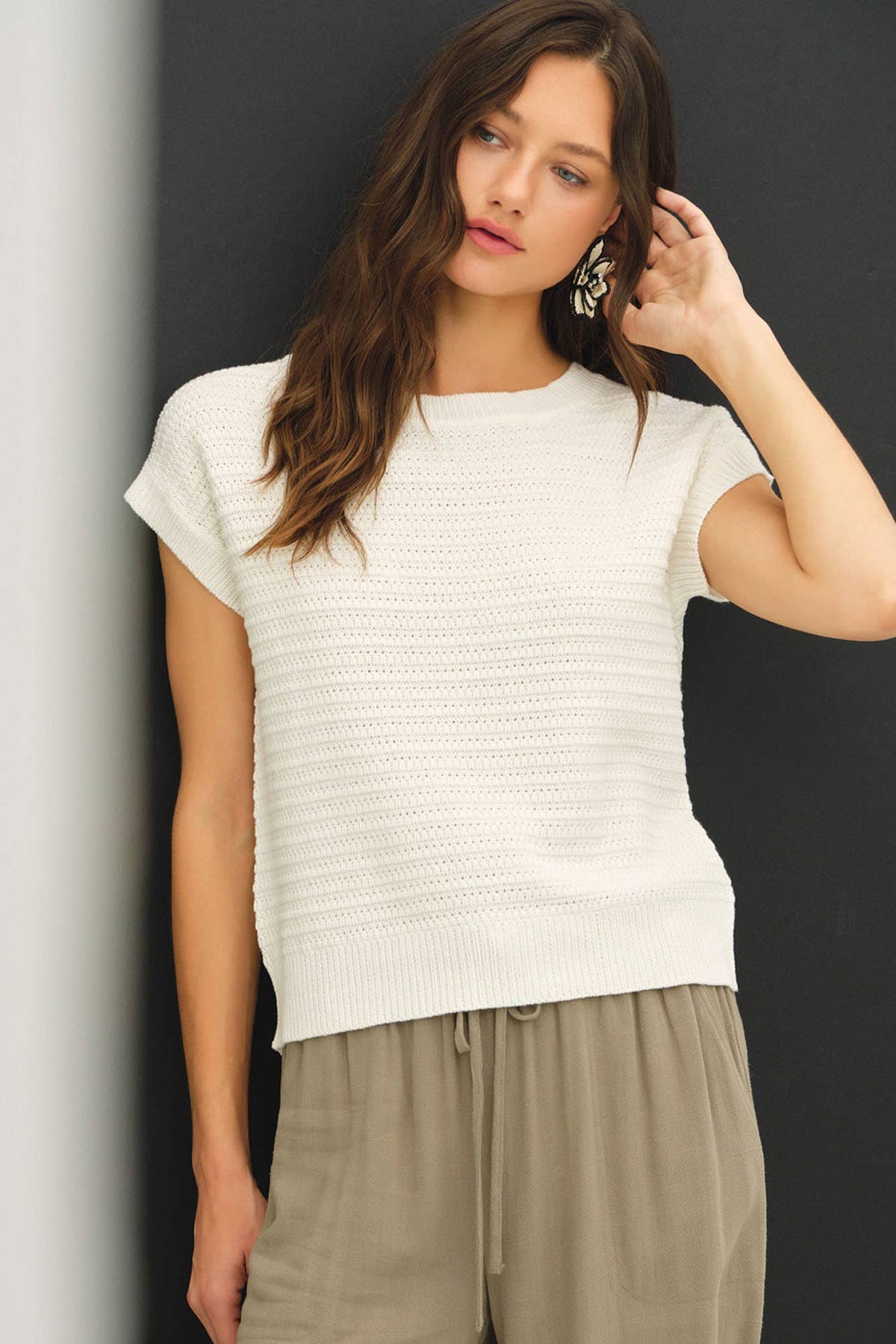 The Tessa Textured Knit Top: Off White