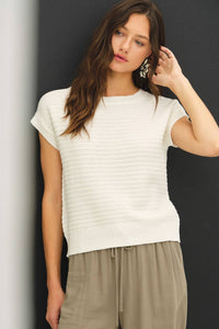 The Tessa Textured Knit Top: Off White