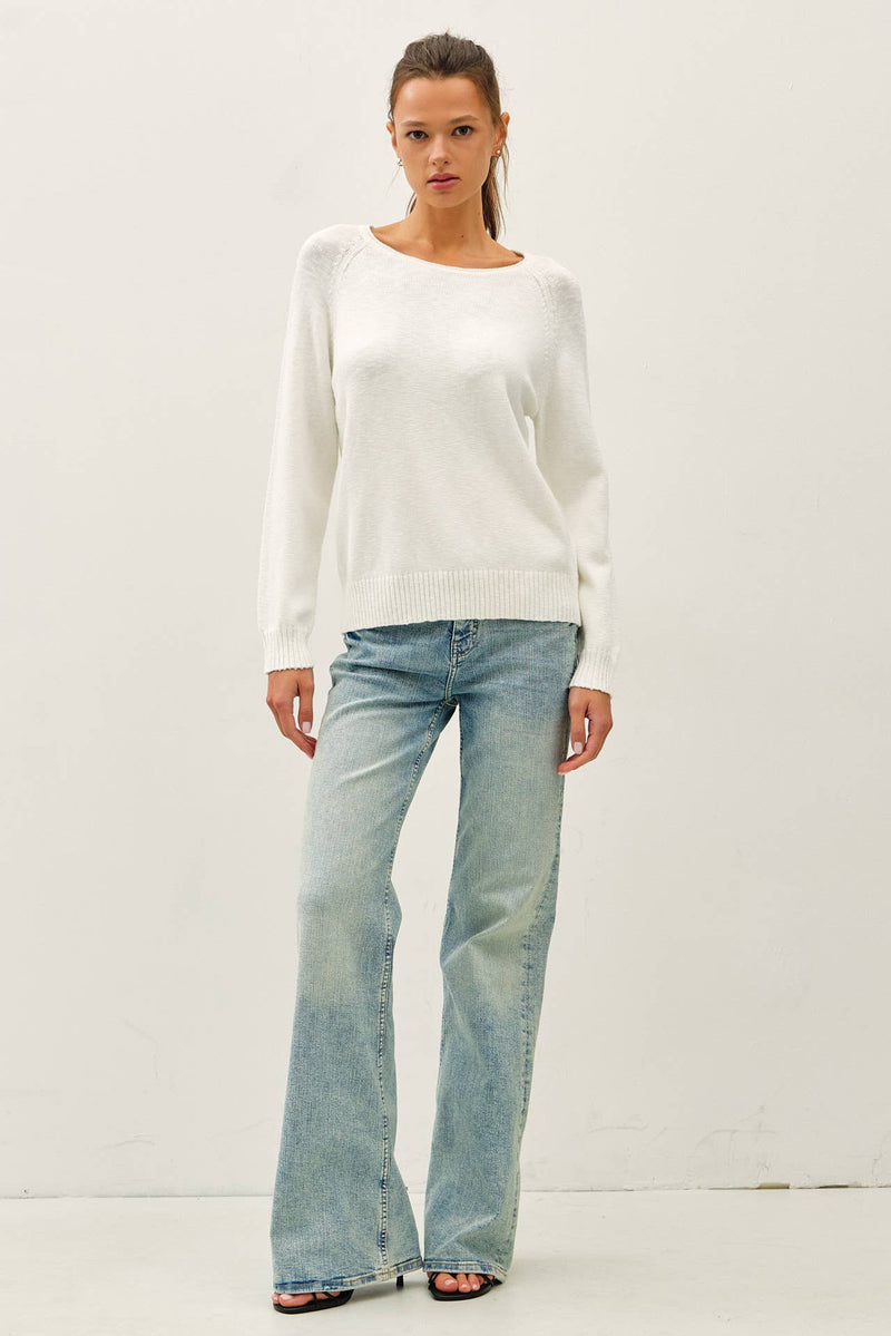 The Winslow Slub Knit Sweater: Off White  – Lightweight Raglan Sleeve Relaxed Fit Pullover for Women