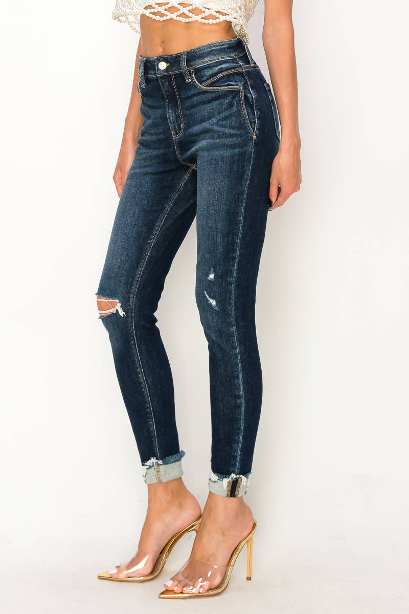 High Rise Skinny Jeans - Distressed Frayed Hem: 3 (25)