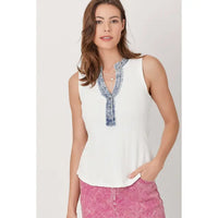 Elowen Washed Thermal Sleeveless Henley Top – Textured Ribbed Casual Essential