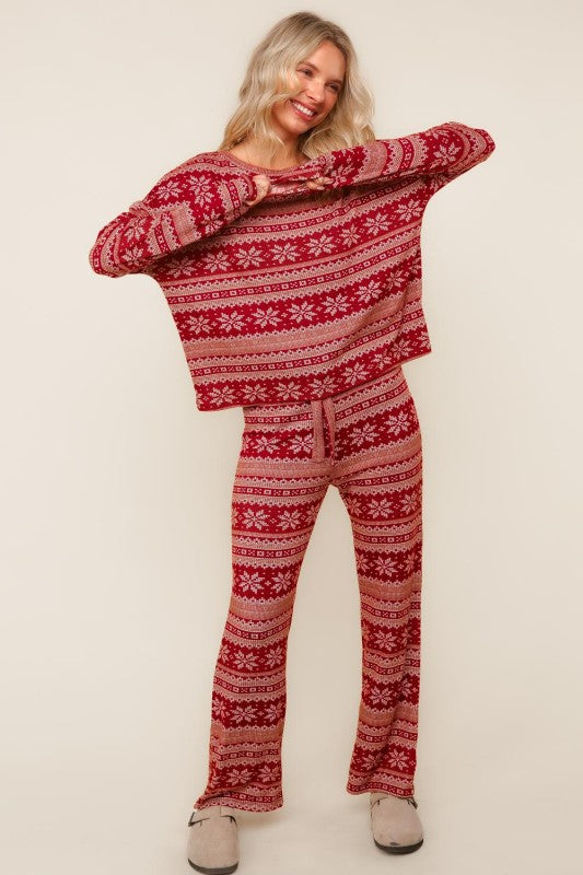 Evergreen Cozy Hacci Lounge Set – Soft Knit Top & Straight-Leg Pant Duo | Northern Belle Boutique