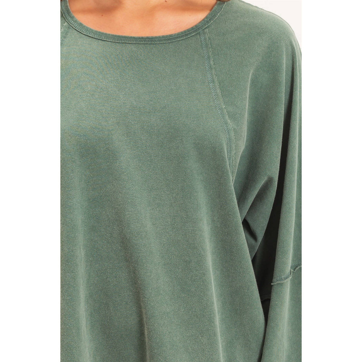 Weekend Ease Snow Wash Raglan Top: Dark Green