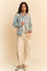 The Briar Lace Panel Denim Jacket – Floral Mesh Western Jean Jacket
