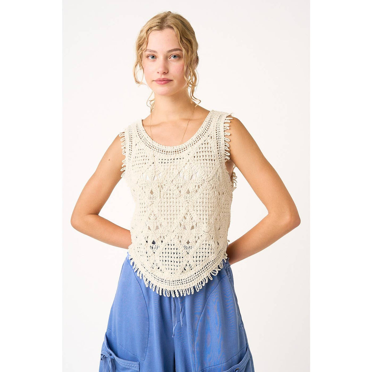 The Sierra Fringe Crochet Tank: Natural