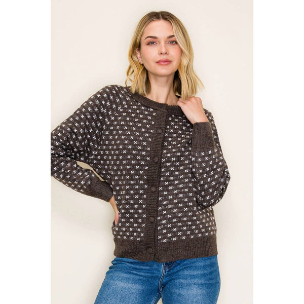 Snow Day Jacquard Cardigan: Chocolate