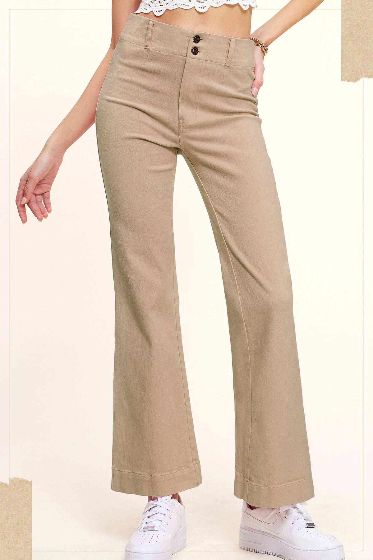 Olive High Rise Wide Leg Flare Pants – Soft Washed Stretch Denim