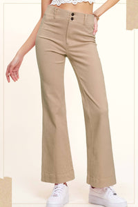 Olive High Rise Wide Leg Flare Pants – Soft Washed Stretch Denim