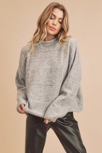Ryleigh Patchwork Mock Neck Sweater: Heather Grey – Cozy Oversized Winter Knit