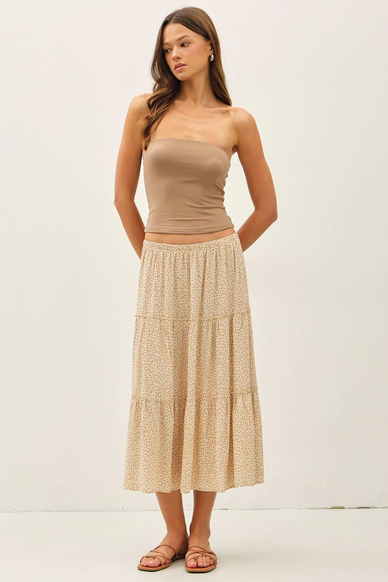 The Delilah Floral Tiered Skirt: Natural