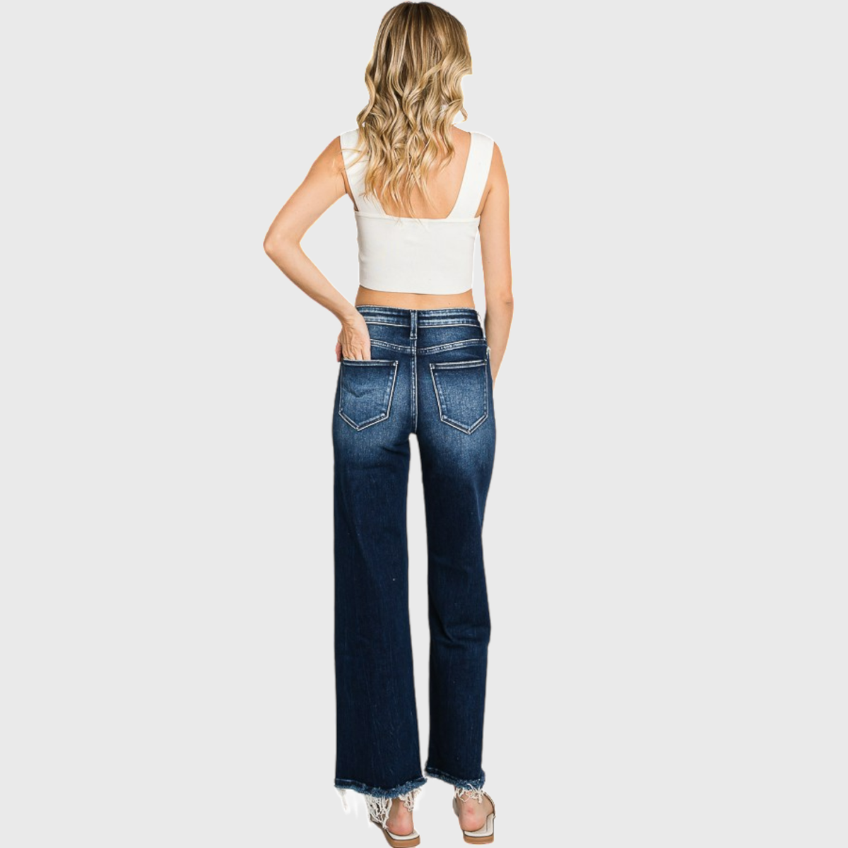 The Elsie Super High Rise Stretch Wide Leg Jeans – Dark Wash Classic Denim