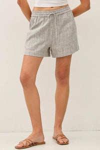 The Maris Striped Linen Blend Shorts – Drawstring Elastic Waist Lightweight Shorts