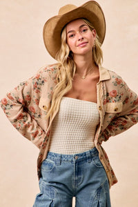 Maribel Floral Waffle Knit Shacket – Women’s Casual Layering Jacket