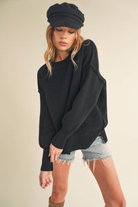The Ina Slouch Knit Pullover – Exposed Seam Oversized Sweater (Black • Pearl • Olive)
