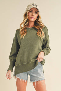 The Ina Slouch Knit Pullover – Exposed Seam Oversized Sweater (Black • Pearl • Olive)