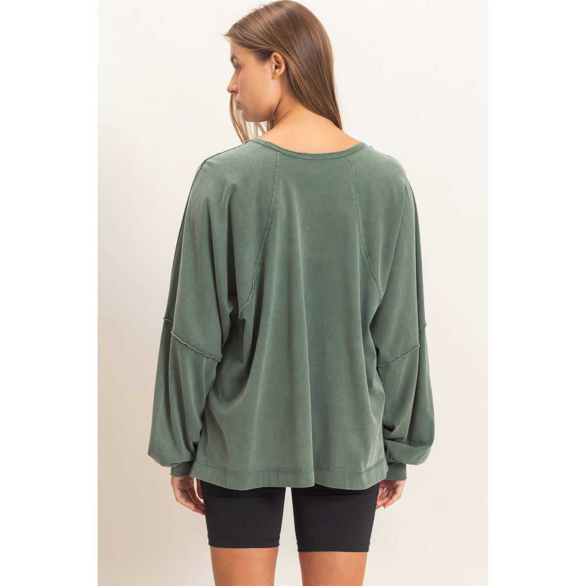 Weekend Ease Snow Wash Raglan Top: Dark Green