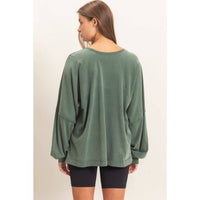 Weekend Ease Snow Wash Raglan Top: Dark Green