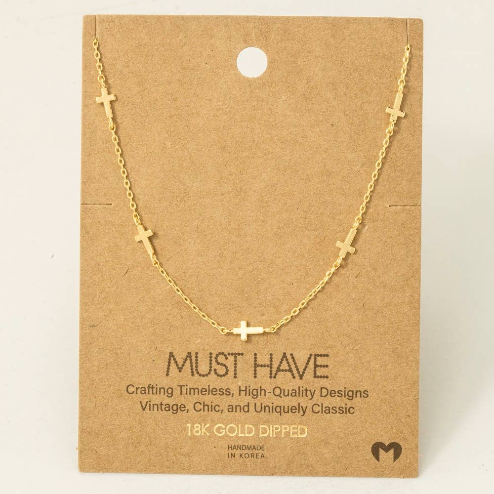 Meadow Grace Gold Dipped Cross Station Necklace – Dainty Faith-Inspired Jewelry