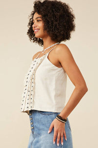 Willow LaneBoho Trim Linen Tank: Oatmeal