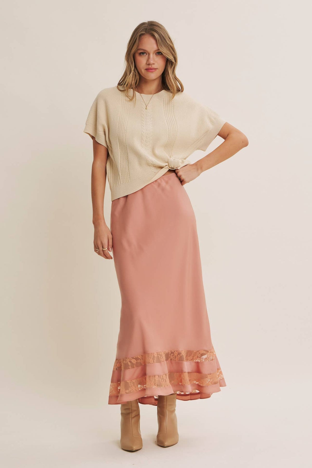 Easy Days Cable Knit Sweater Top: Sandstone