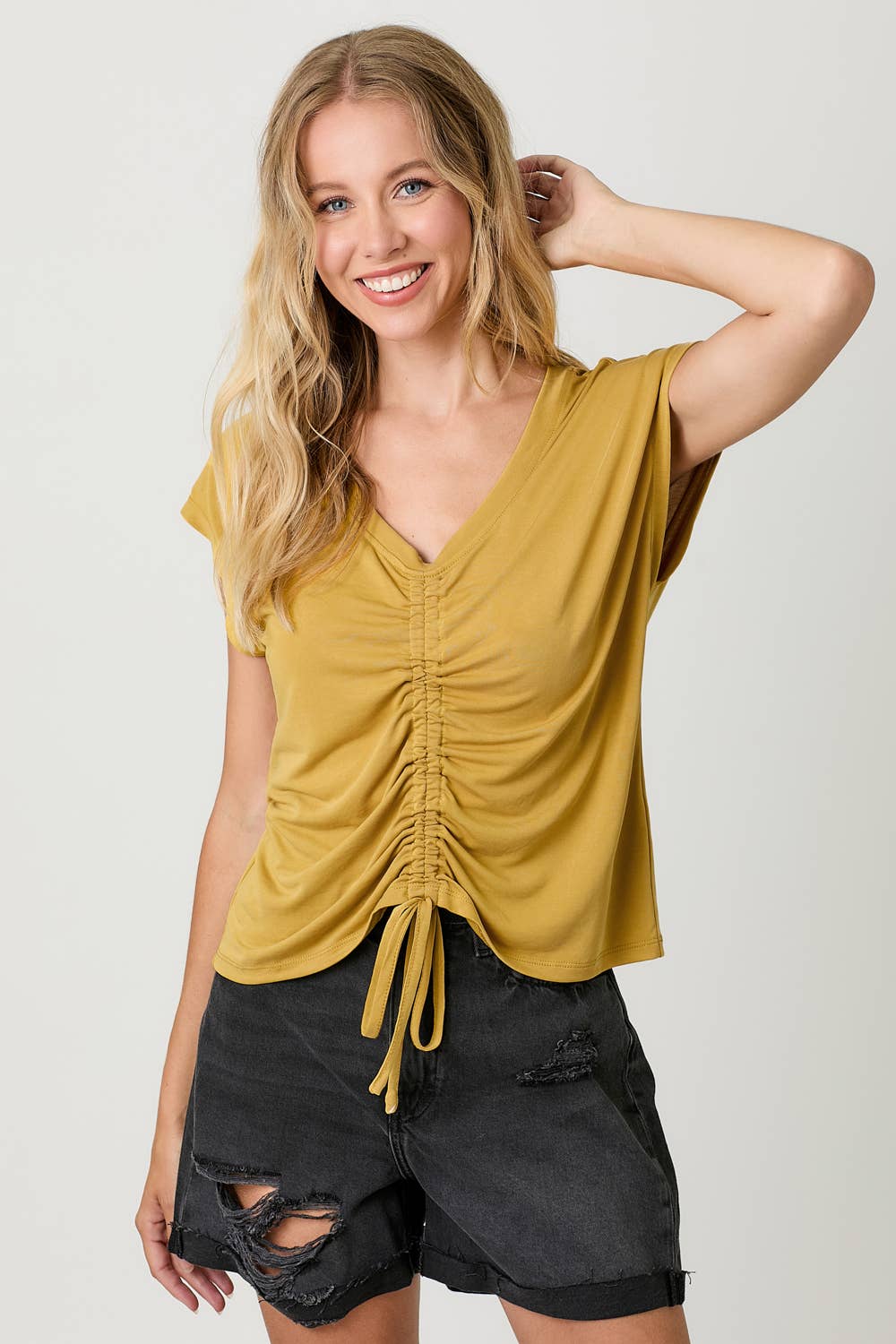 The Avery Ruched Modal Top: Honey