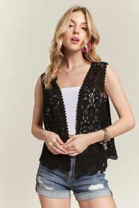 CROCHET VEST SCALLOP HEM - CET3544: Beige / S/M-M/L(3-3)
